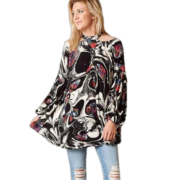 Free People Black Drift Away Cold-Shoulder Long Sleeve Tunic Top Size XS - Picture 1 of 16